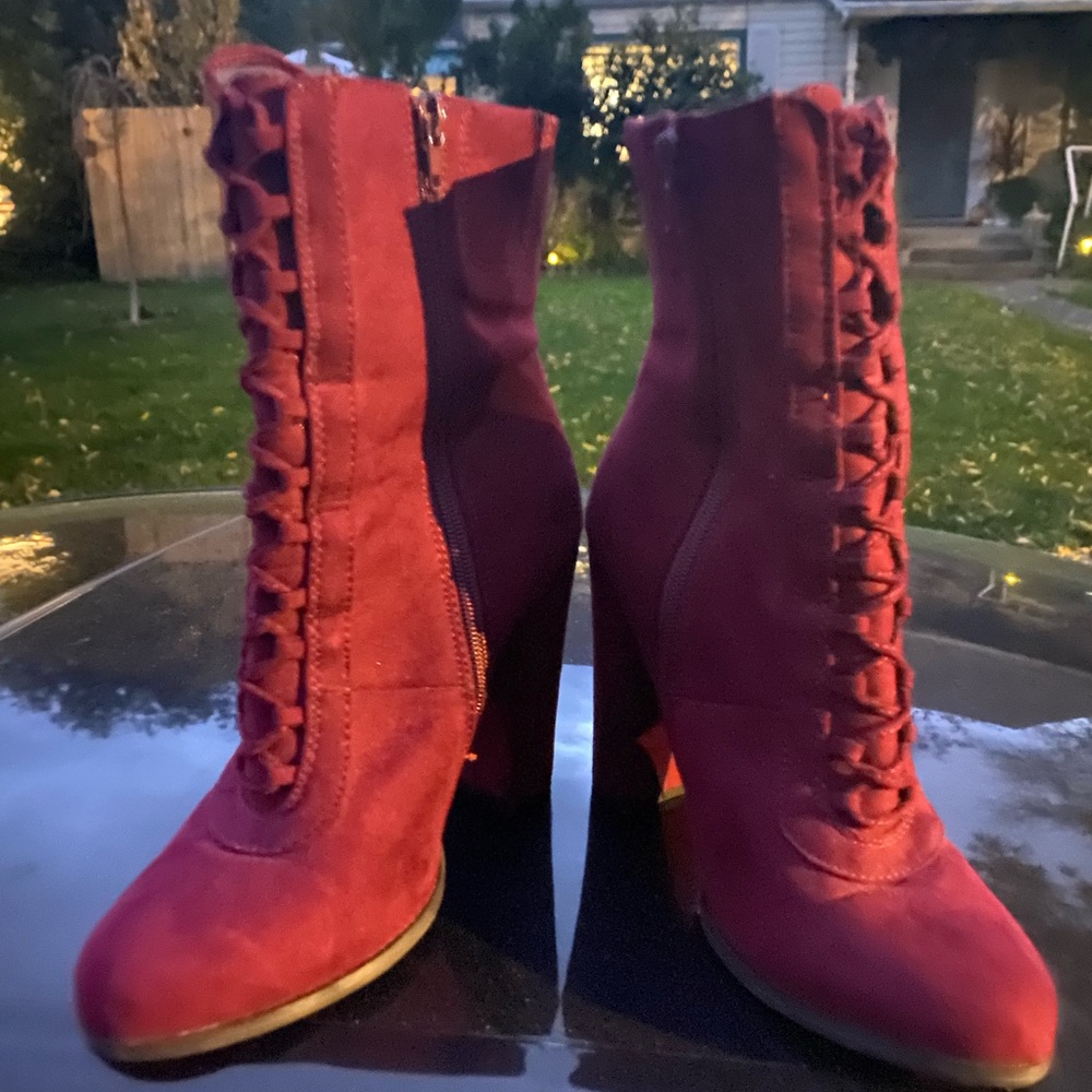 Fashion sued lace up boots maroon